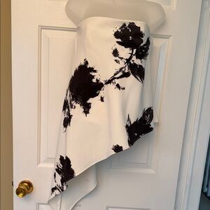 White House Black Market Black and White Strapless Asymmetrical Top